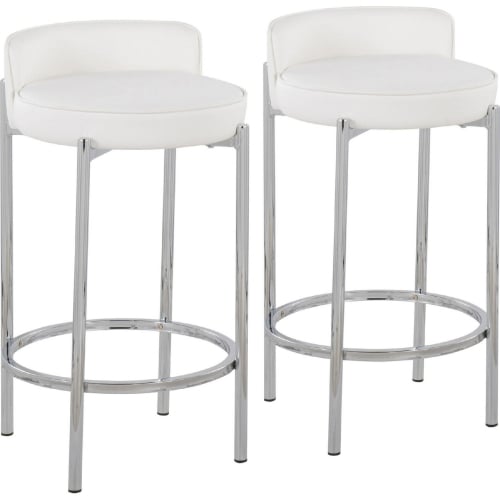 Chloe 26" Counter Stool in White Leatherette & Chrome Metal (Set of 2)